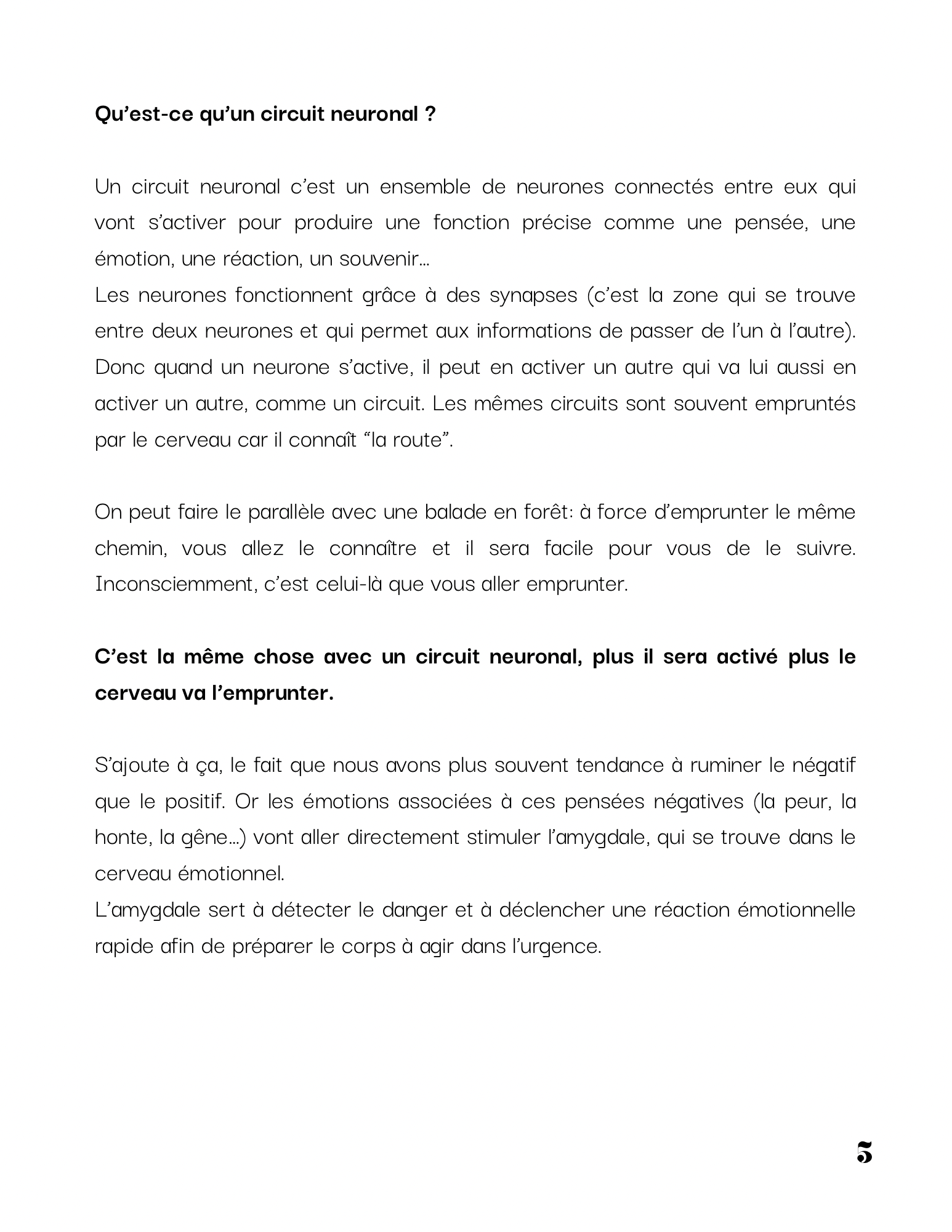 Page du journal Tout part de moi expliquant ce qu'est un circuit neuronal et la neuroplasticité